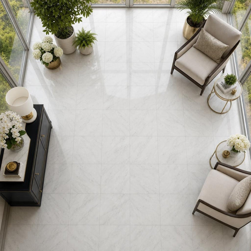 Pearl White Marble Tile 18x18 Polished — Sunroom floor