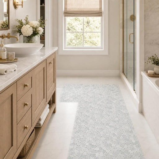 Pebble Carrara 12x12 Marble & Glass Mosaic 12x12_sheet — Bathroom shower floor