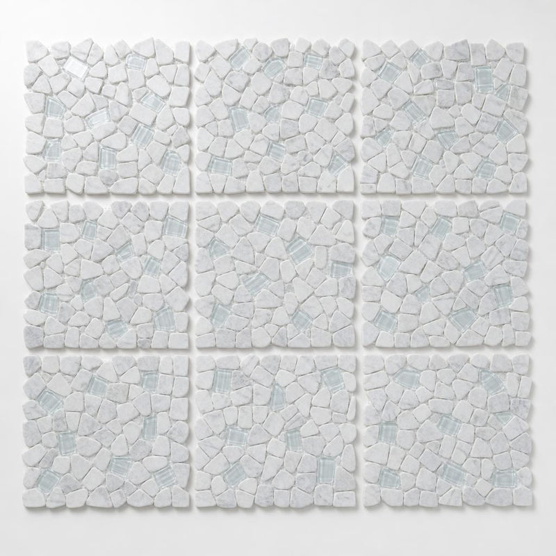 Pebble Carrara 12x12 Marble & Glass Mosaic 12x12_sheet close-up
