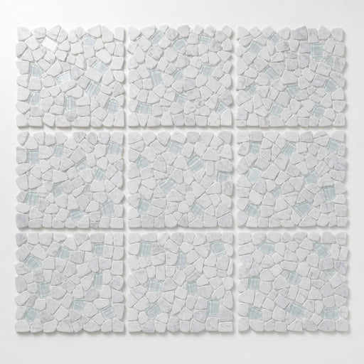 Pebble Carrara 12x12 Marble & Glass Mosaic 12x12_sheet close-up