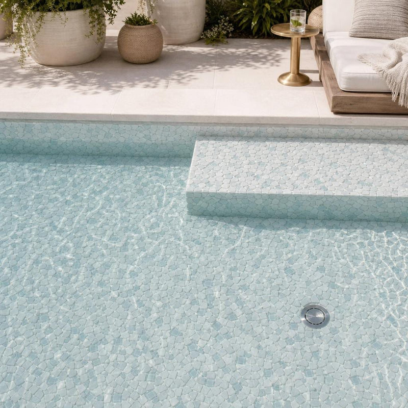 Pebble Carrara 12x12 Marble & Glass Mosaic 12x12_sheet — Swimming Pool pool interior