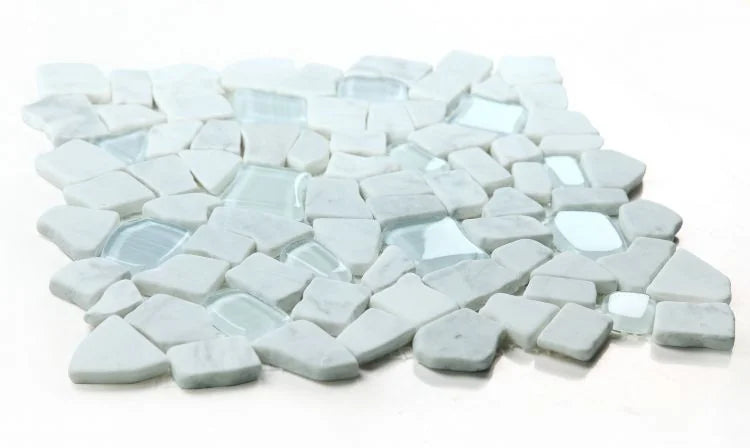 Pebble Carrara 12x12 Marble & Glass Mosaic