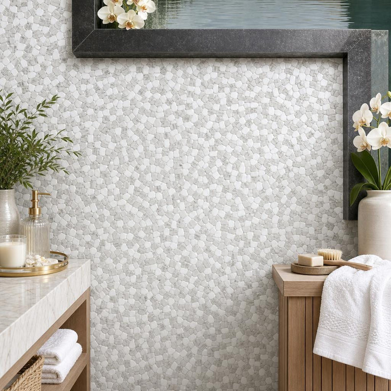 Pebble Loft 12x12 Glass & Marble Mosaic 12x12_sheet — Spa spa interior