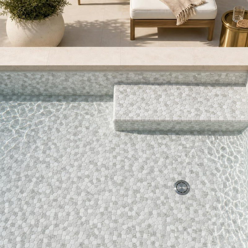 Pebble Loft 12x12 Glass & Marble Mosaic 12x12_sheet — Swimming Pool pool interior