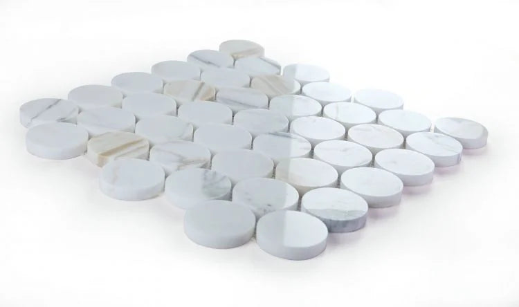 Penny Marble Large Calacatta 2x2 Polished Marble Mosaic