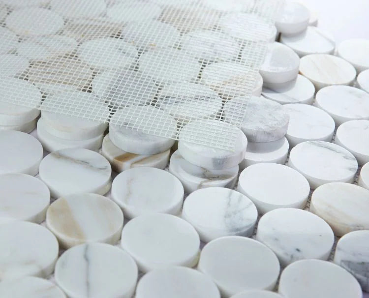Penny Marble Large Calacatta 2x2 Polished Marble Mosaic