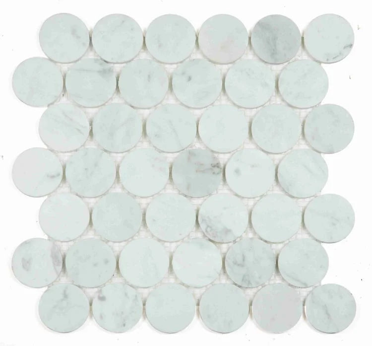 Penny Marble Large Carrara 2x2 Honed Marble Mosaic