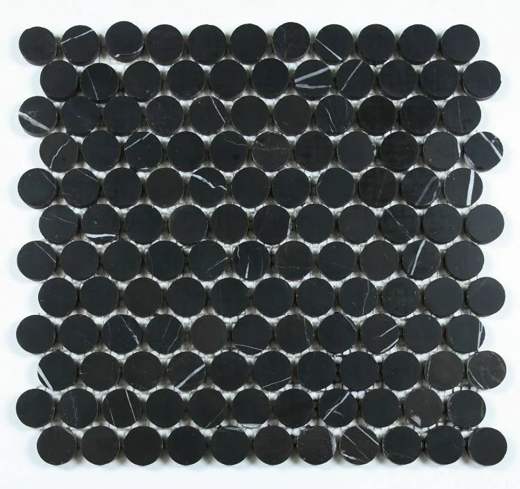 Penny Marble Marquina Penny Round Marble Mosaic