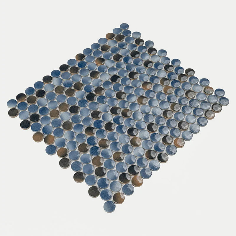 Penny Round Azul Glossy 0.24 Inch Porcelain Mosaic Tile