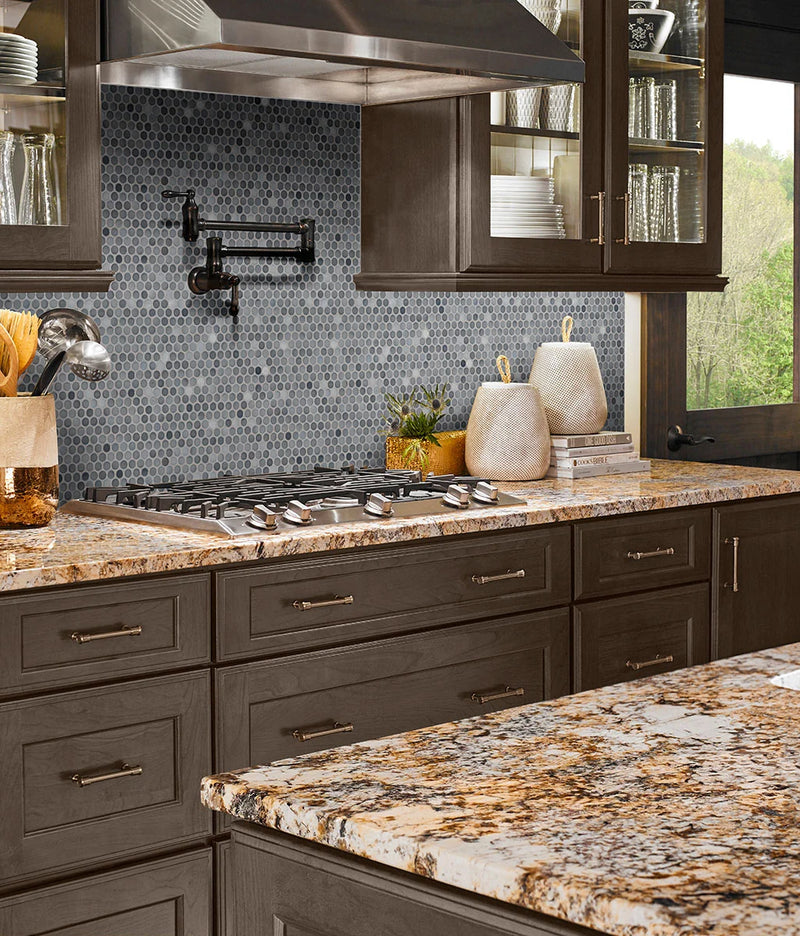 Penny Round Grigio Mix Pattern Glossy 0.24 Inch Porcelain Mosaic Tile