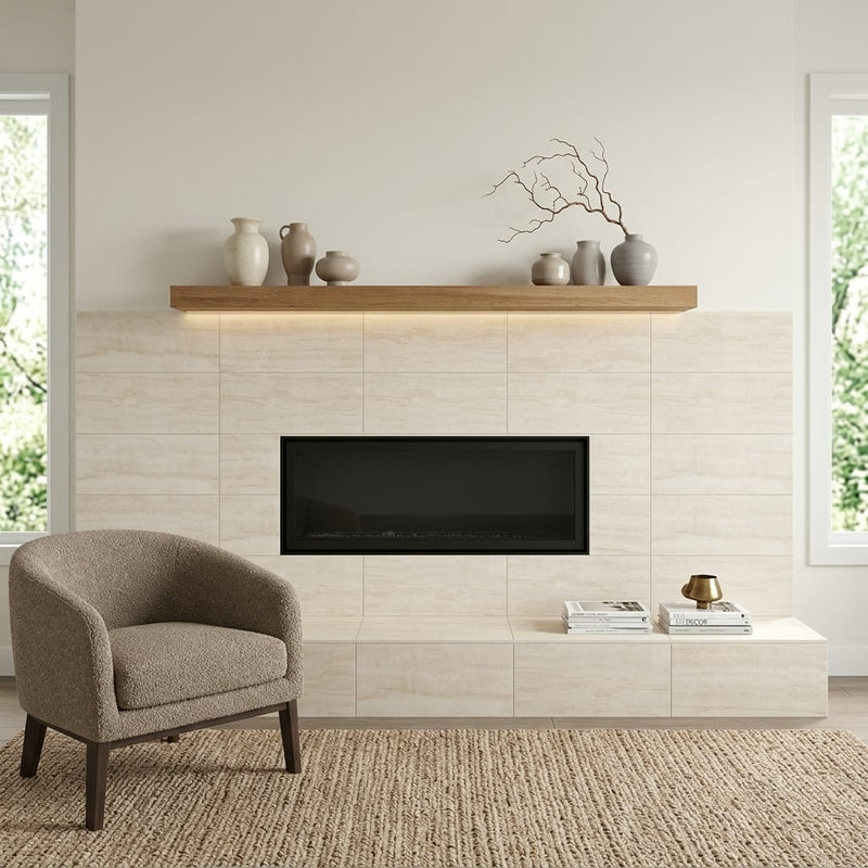Perla Taj 12x24 Porcelain Tile — Living Room fireplace surround