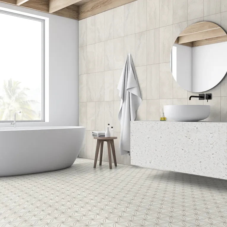 Petal Crema Honed Stone Mesh Pattern Marble Mosaic