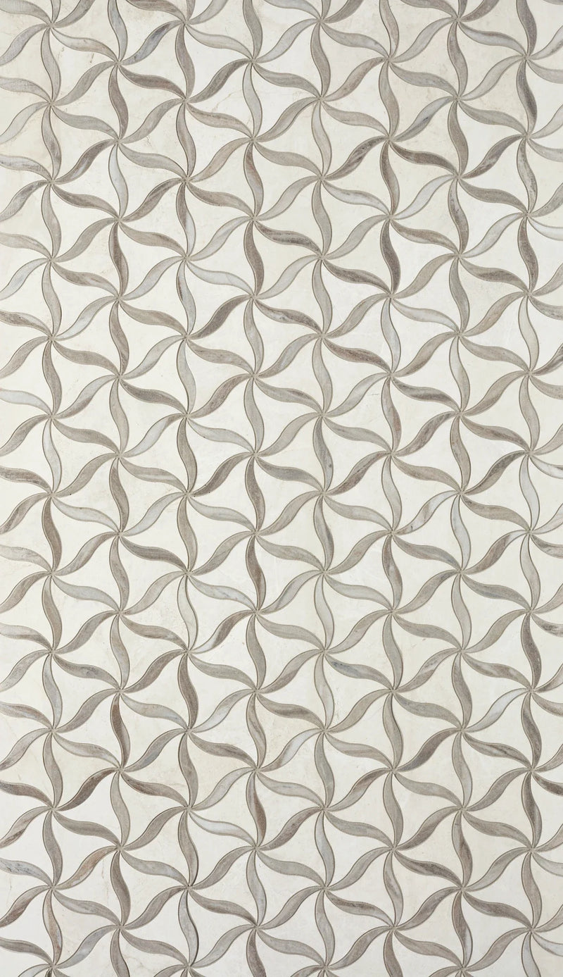 Petal Crema/Sky Honed Stone Mesh Pattern Marble Mosaic