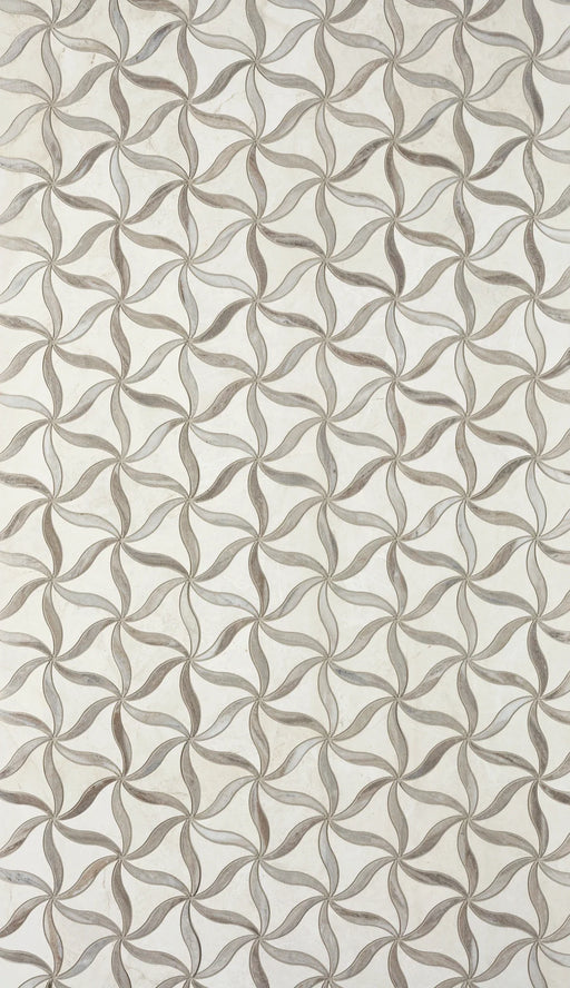 Petal Crema/Sky Honed Stone Mesh Pattern Marble Mosaic