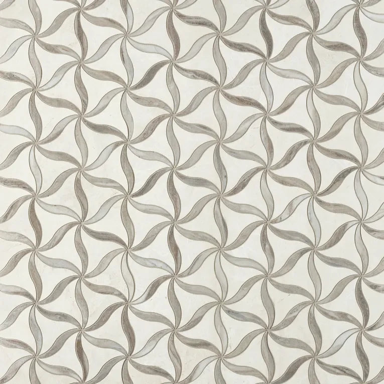 Petal Crema/Sky Honed Stone Mesh Pattern Marble Mosaic
