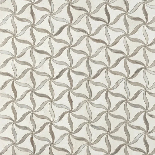 Petal Crema/Sky Honed Stone Mesh Pattern Marble Mosaic