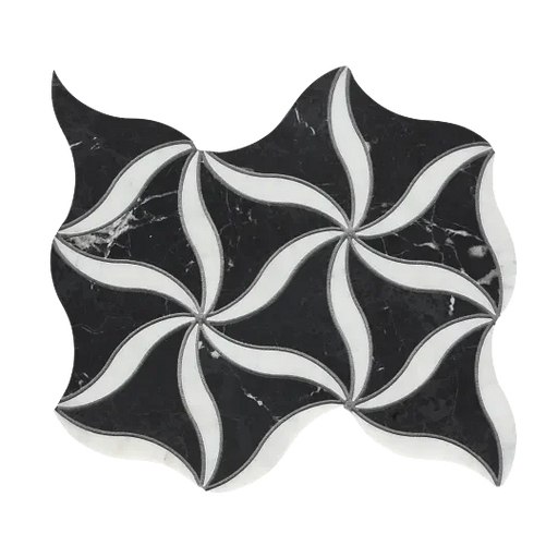 Petal Noir/Blanc Honed Stone Mesh Pattern Marble Mosaic