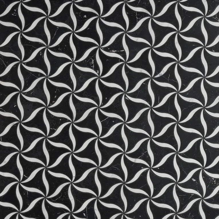 Petal Noir/Blanc Honed Stone Mesh Pattern Marble Mosaic