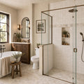 Philadelphia 04x04 Tumbled Travertine Tile 4x4 — Bathroom shower wall accent band