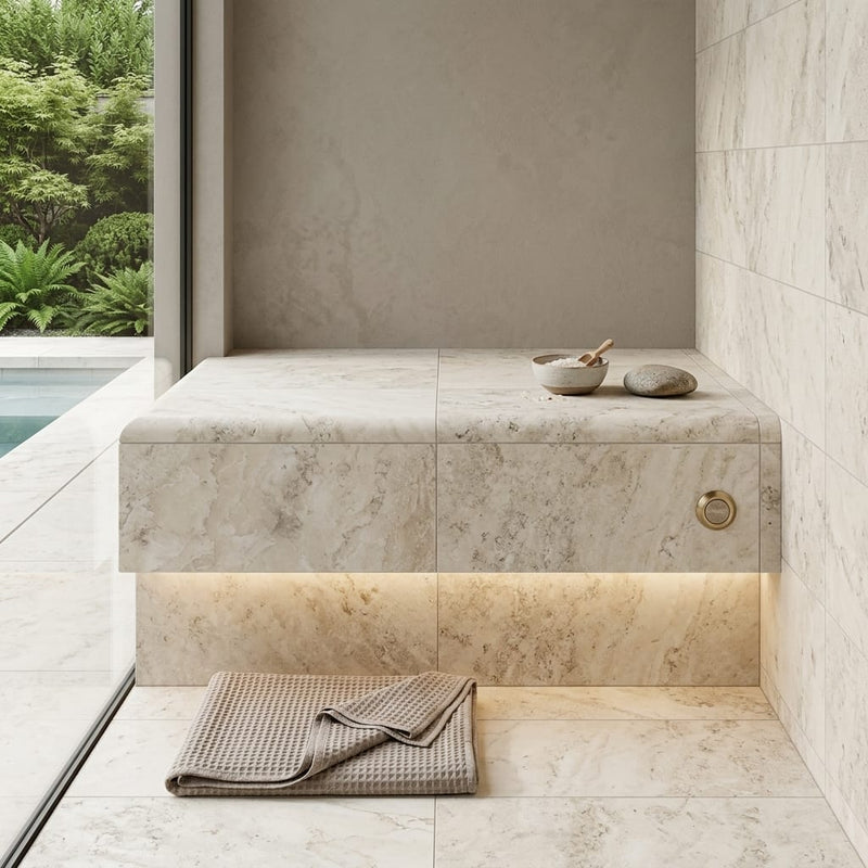 Philadelphia 12x24x2 Tumbled Travertine Single Bullnose Pool Coping — Spa spa overhang edge