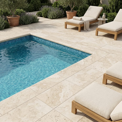 Philadelphia 12x24x2 Unfilled & Honed Travertine Single Bullnose Pool Coping — Swimming Pool pool edge drop-face coping