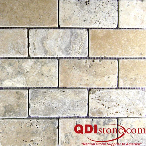 Philadelphia 1x2 Tumbled Travertine Mosaic Tile