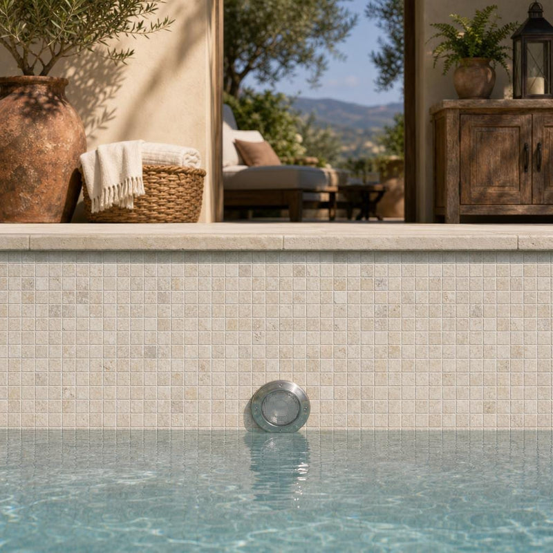 Philadelphia 1x1 Tumbled Travertine Mosaic Tile — Swimming Pool pool interior tiling