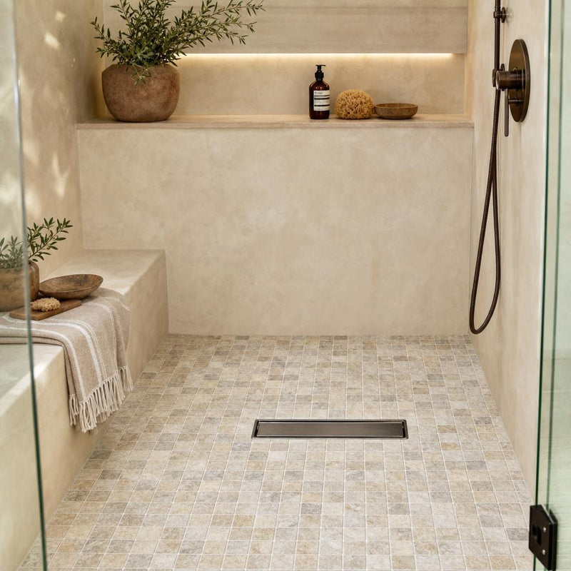 Philadelphia 2x2 Tumbled Travertine 3D Mosaic Tile — Bathroom shower floor
