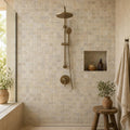 Philadelphia 2x2 Tumbled Travertine 3D Mosaic Tile — Bathroom shower wall