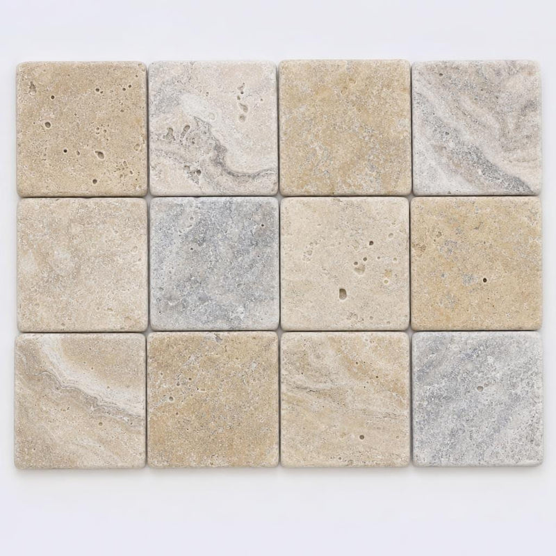Philadelphia 2x2 Tumbled Travertine 3D Mosaic Tile close-up