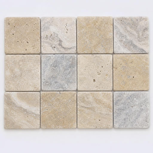 Philadelphia 2x2 Tumbled Travertine 3D Mosaic Tile close-up