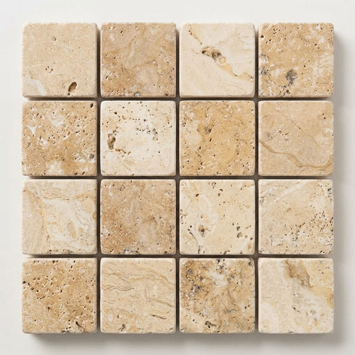 Philadelphia Travertine 1x1 Tumbled Travertine Mosaic close-up