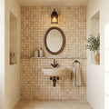 Philadelphia Travertine 1x1 Tumbled Travertine Mosaic — Powder Room wall