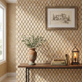 Philadelphia Travertine 1x2 Tumbled Travertine Diamond / Rhomboid Mosaic — Living Room accent wall