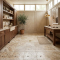 Philadelphia Travertine 12x12 Filled & Honed Travertine Tile — Basement floor