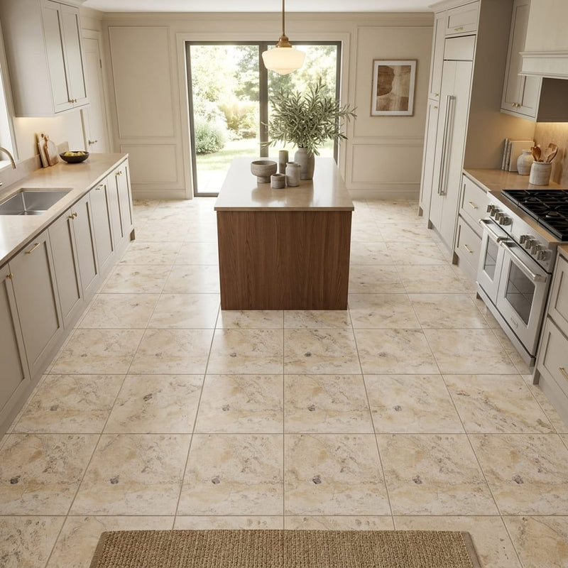 Philadelphia Travertine 12x12 Filled & Honed Travertine Tile — Kitchen floor