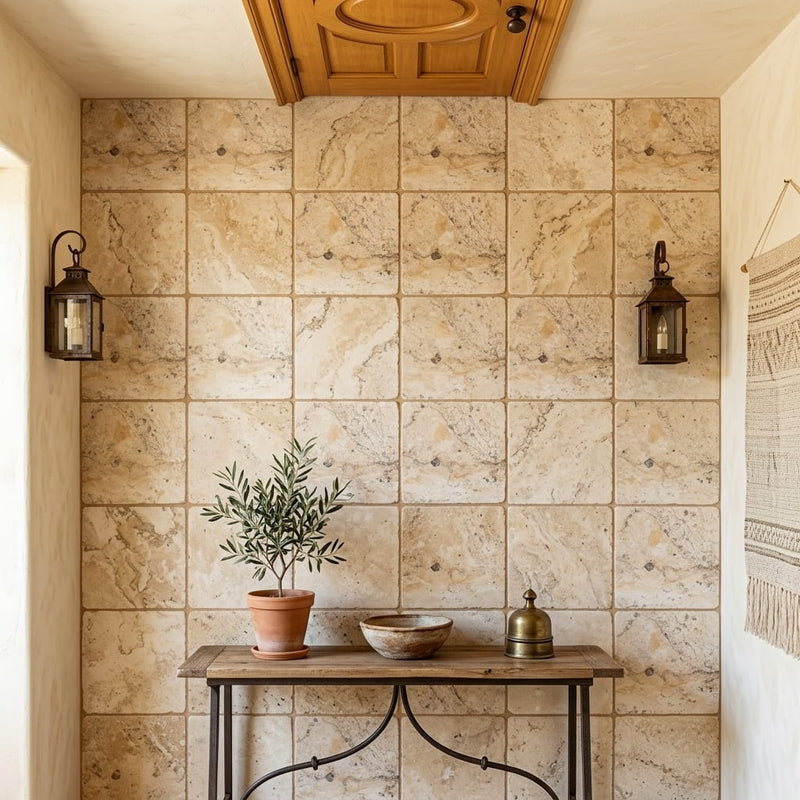 Philadelphia Travertine 12x12 Tumbled Travertine Tile — Hallway floor