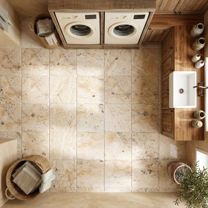 Philadelphia Travertine 12x12 Tumbled Travertine Tile — Laundry Room floor