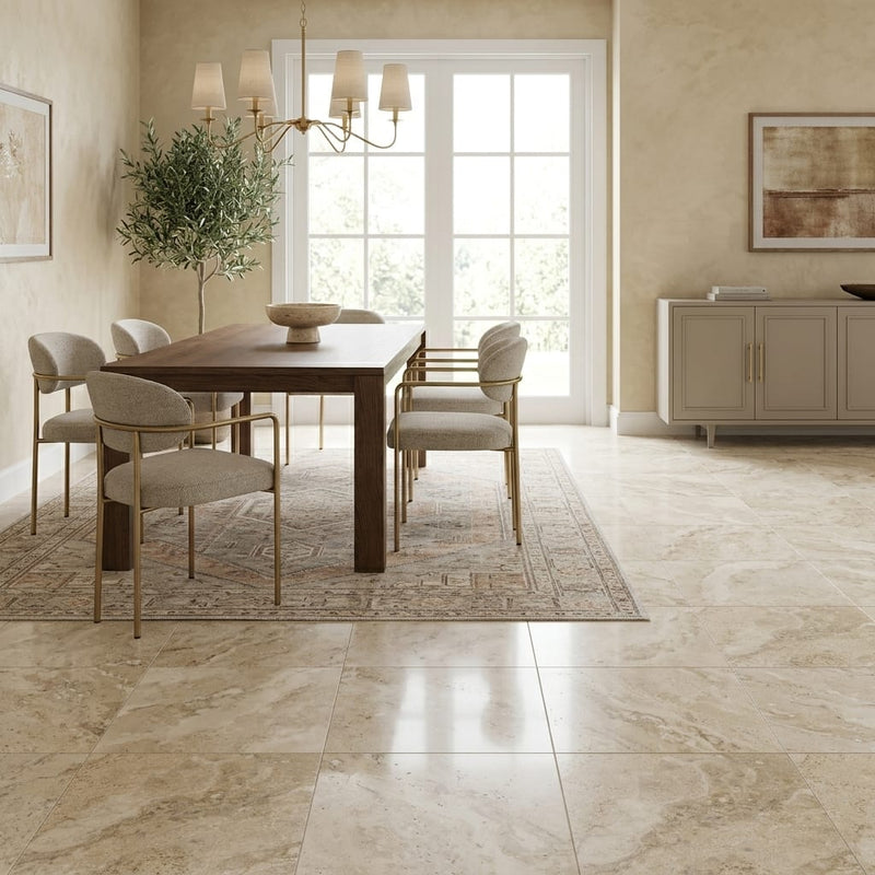 Philadelphia Travertine 18x18 Filled & Honed Travertine Tile — Dining Room floor