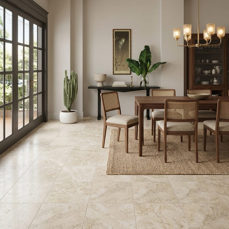 Philadelphia Travertine 18x18 Filled & Honed Travertine Tile — Living Room floor