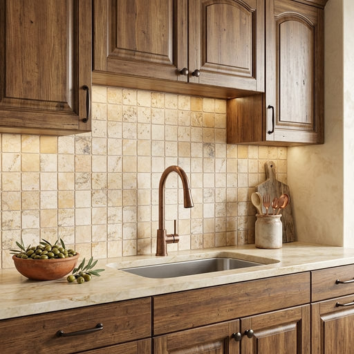 Philadelphia Travertine 2x2 Tumbled Travertine Mosaic — Kitchen backsplash