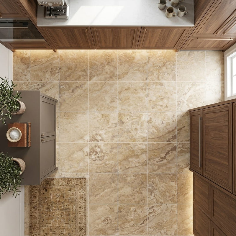 Philadelphia Travertine 24x24 Filled & Honed Travertine Tile — Kitchen floor