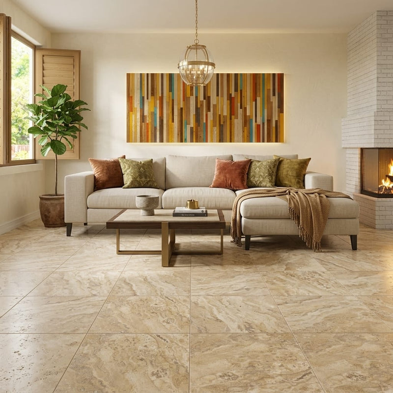 Philadelphia Travertine 24x24 Filled & Honed Travertine Tile — Living Room floor