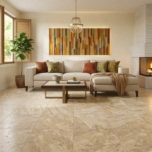 Philadelphia Travertine 24x24 Filled & Honed Travertine Tile — Living Room floor