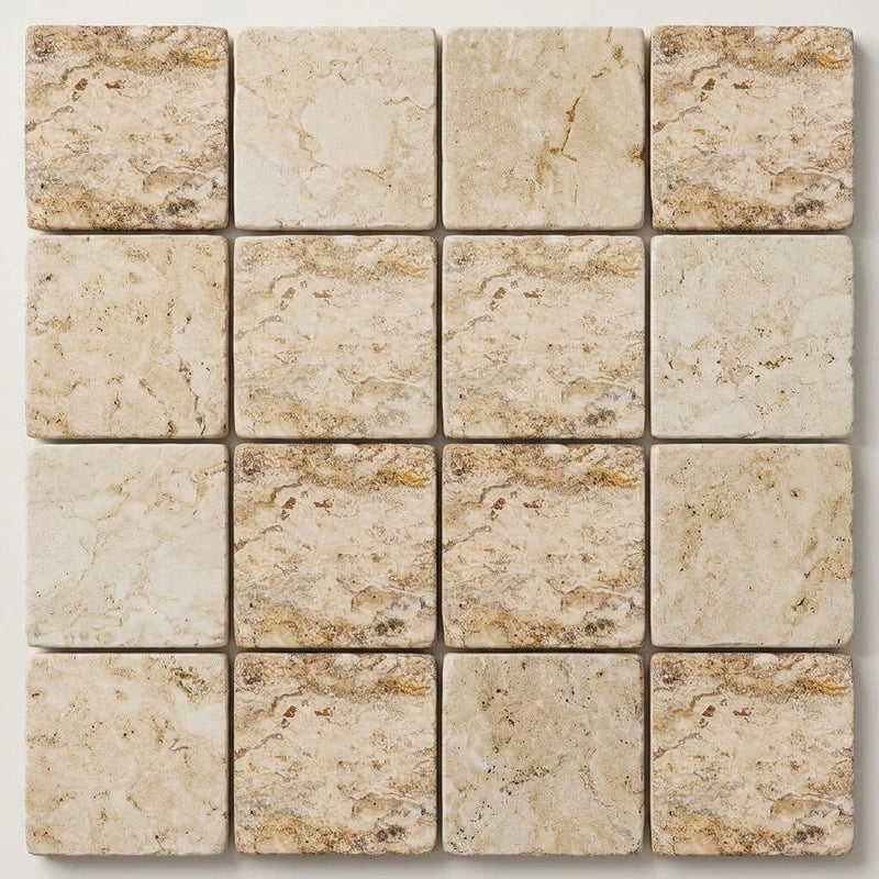Philadelphia Travertine 4x4 Tumbled Travertine Tile close-up