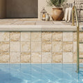 Philadelphia Travertine 4x4 Tumbled Travertine Tile — Swimming Pool waterline