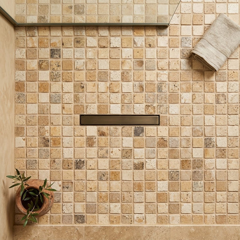 Philadelphia Travertine 5/8x5/8 Tumbled Travertine Mosaic — Bathroom shower floor
