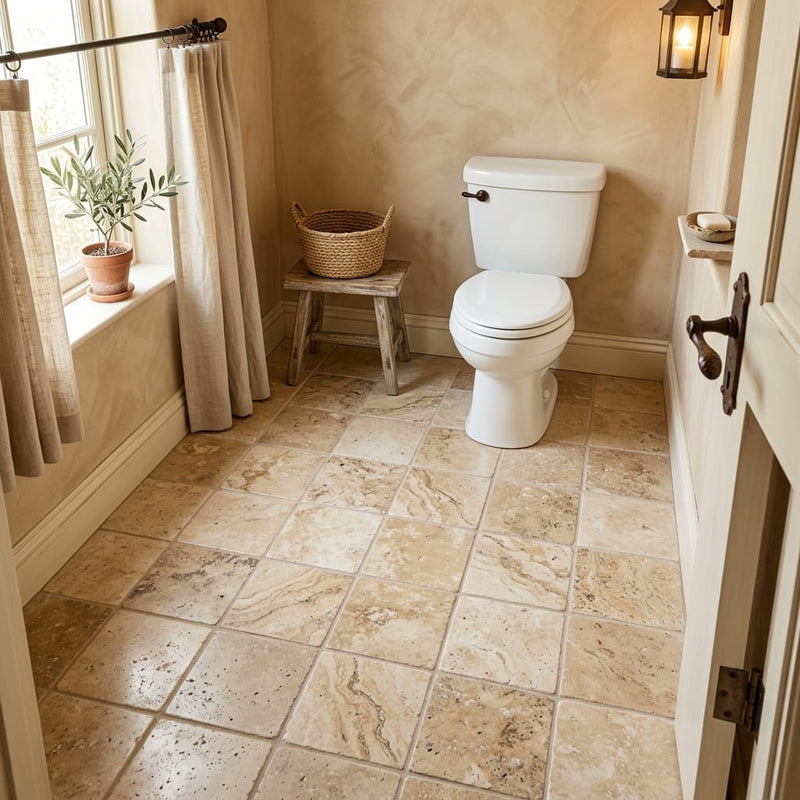Philadelphia Travertine 6x6 Tumbled Travertine Tile — Bathroom floor