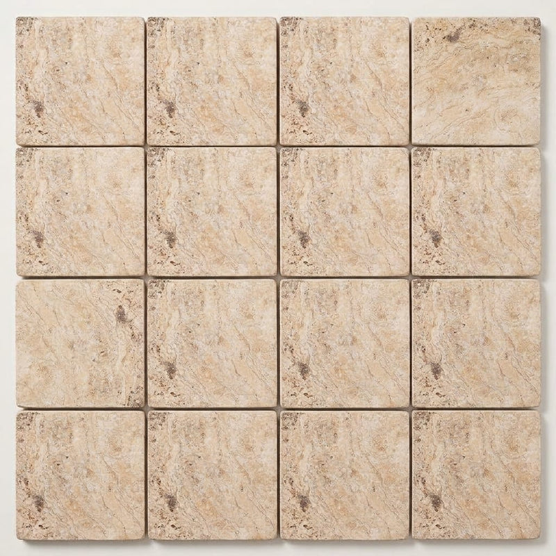 Philadelphia Travertine 6x6 Tumbled Travertine Tile close-up