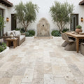 Philadelphia Tumbled Travertine Paver in 12x24 in — Courtyard paving